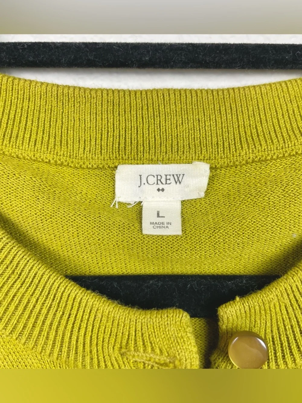 J. Crew Women's Large Chartreuse 3/4 Sleeve Button Front 100% Cotton Cardigan - Picture 3 of 16